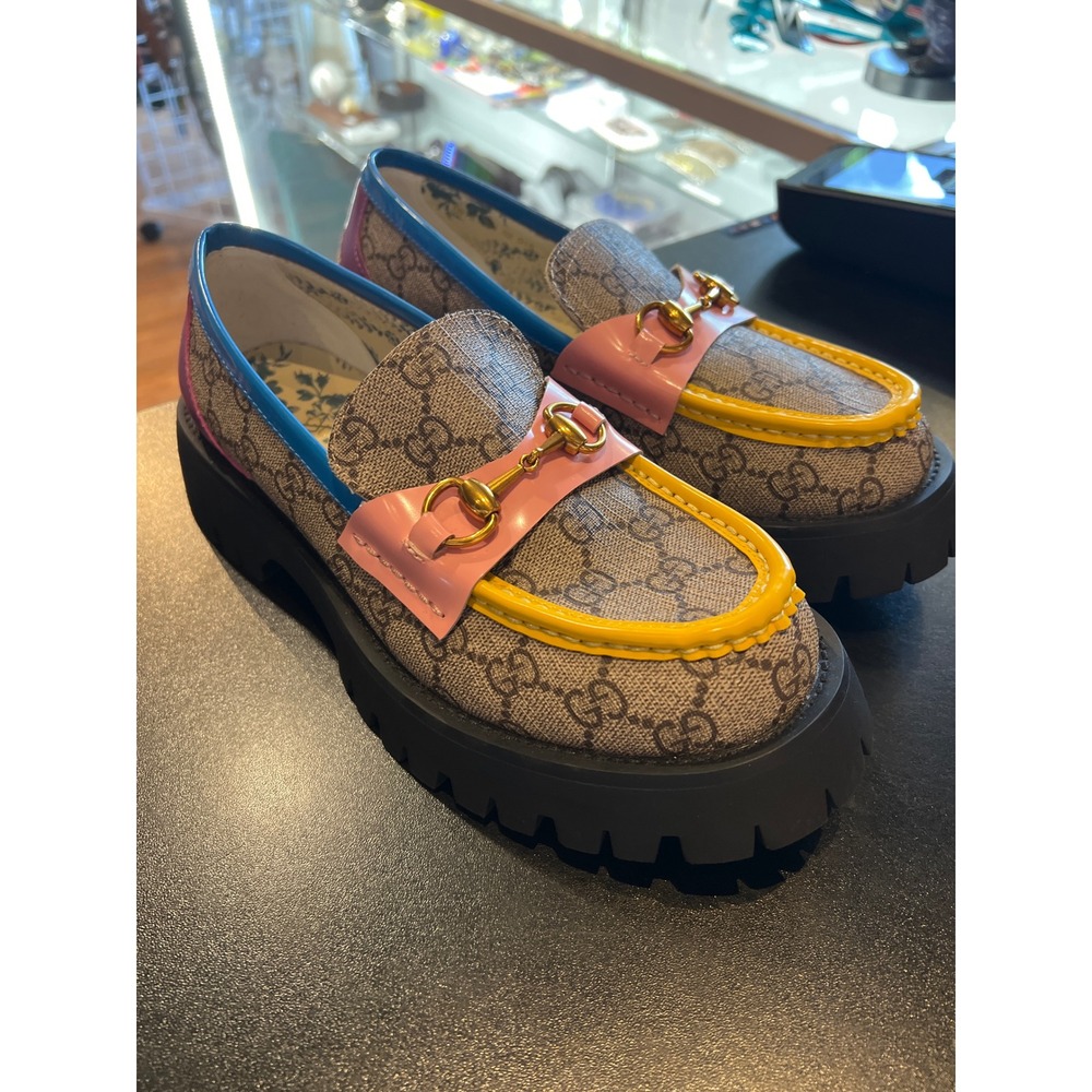 Gucci GG Supreme Horsebit Loafers Multi Color Patent Leather Lug Sole Monogram - Picture 2 of 5